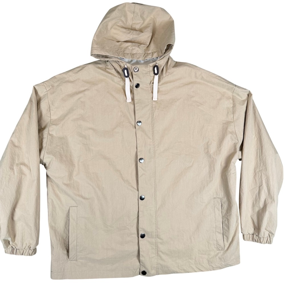 Free Assembly Mens Khaki Tan Hooded Windbreaker Jacket 2XL Recycled - Picture 2 of 9